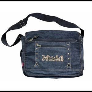 Mudd Vintage 90s Dark Blue Denim Messenger Bag Laptop Case Schoolbag